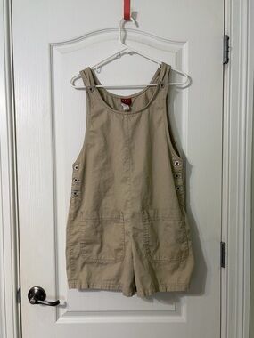 Beige Utility Short Overalls Jumpsuit